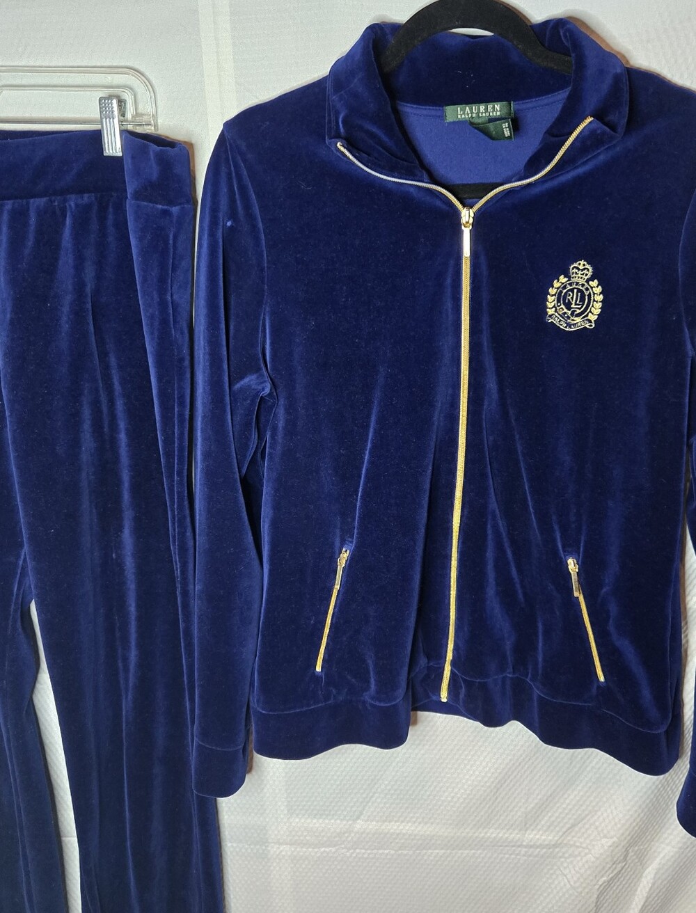 Royal Blue Velour Track Suit with Gold Crest Lauren By Ralph Lauren